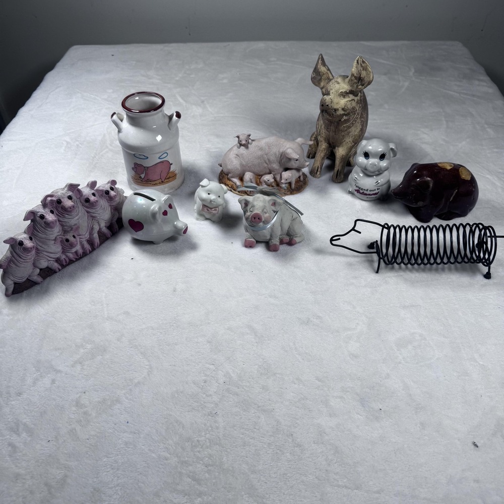 Lot 10 Pig Figurines Banks Arkansas Souvenir Farmhouse Decor Ceramic Resin Metal